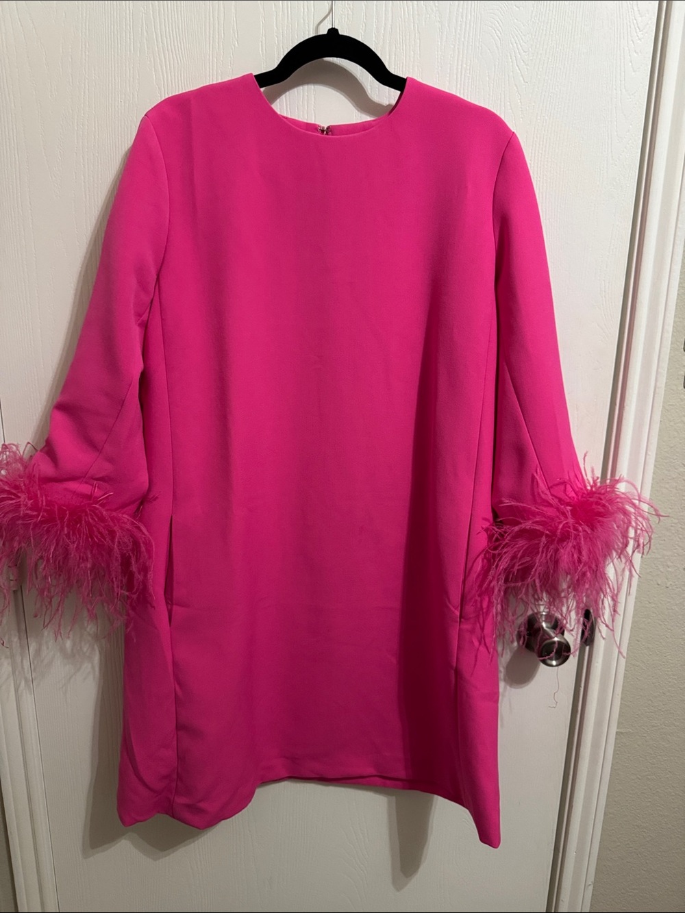 Tuckernuck Hot Pink Feather Sleeve Cocktail Shift Party Dress Mod Ellie XL Retro - Picture 12 of 12